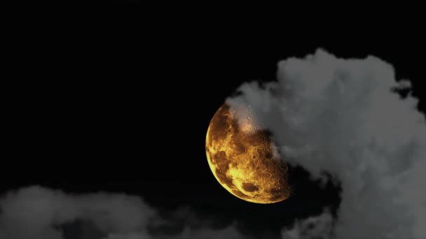 Half blood moon back on night sky and blur dark cloud moving — Stock Video