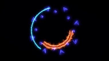 Sıcak turuncu güç ve mavi enerji çemberi çizgisi ışık, üçgen ve altıgen yıldız.