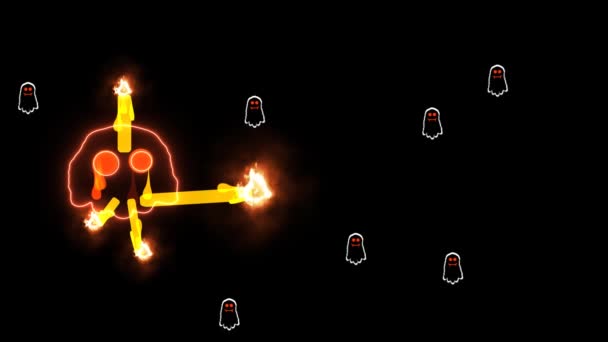 Geisterschädel mit Kerze im Mundohr und heulen immer heftiger, während das Feuer brennt, trifft es auf den winzigen Geisterkopf — Stockvideo
