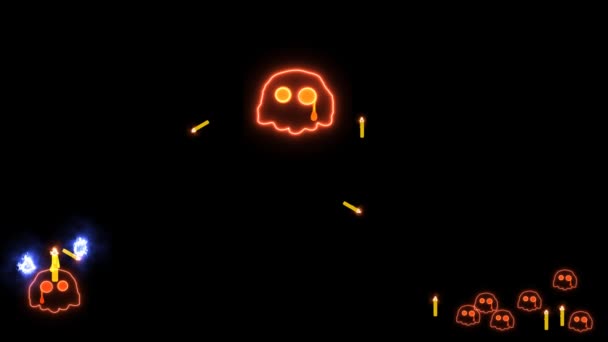 Lebky zkuste házet svíčku do plačící lebky pak úspěch Halloween hořící text efekt se objeví na černé obrazovce — Stock video