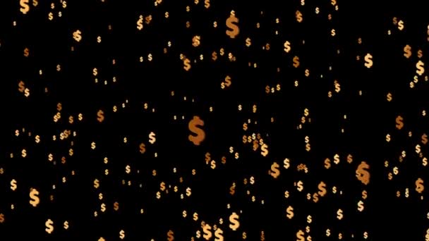 Νόμισμα εκατομμύρια δολάρια πολυτελή σωματίδια χρυσό εικονίδιο χρώμα στη μαύρη οθόνη — Αρχείο Βίντεο
