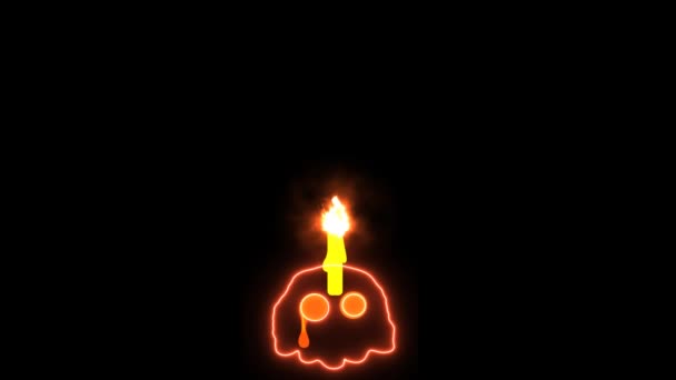 Tengkorak hantu dengan lilin meningkatkan pembakaran menjadi efek api teks Halloween pada layar hitam — Stok Video