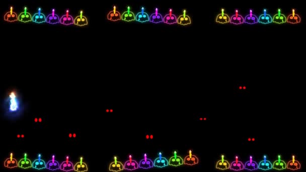 在万圣节夜晚的主题公园里，骷髅的烛光彩虹和火鬼在飞翔 — 图库视频影像