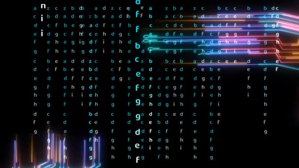 Futuristische Kraft der Hochgeschwindigkeits-Übertragung von Big Data und Alphabet-Matrix-Hintergrund — Stockvideo