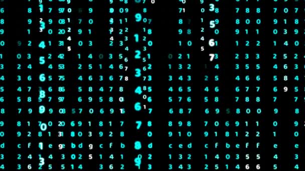 Matrix numerisk Blå glöd abstrakt text effekt rörelse på svart skärm — Stockvideo