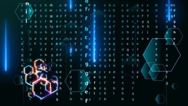 Polygon digitale technologie futuristische matrix numerieke en blauwe laser abstract licht effect vallen op zwart scherm — Stockvideo