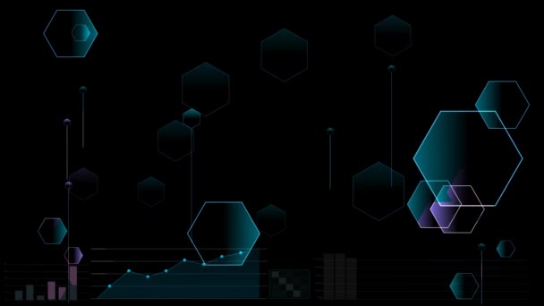 Polygone futuriste numérique Infographie et analyse de point radar changer deux données de boucle et de barre de graphique et fond hexagonal violet marque — Video