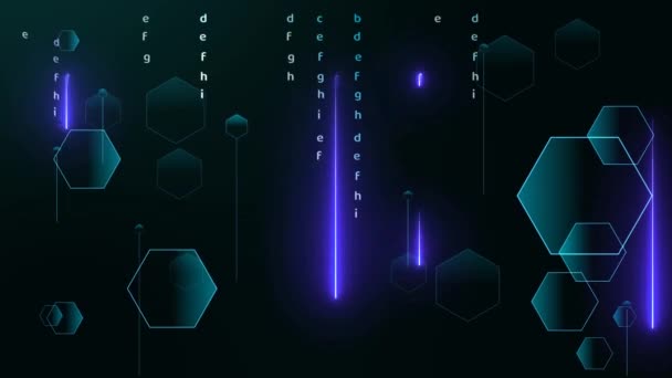 Matriz futurista polígono láser numérico y azul efecto de luz abstracta cayendo y el final es un error de alerta roja en la pantalla negra — Vídeos de Stock