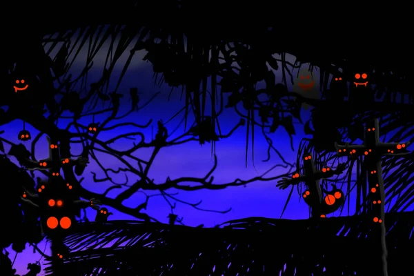 Старое Дерево Преследования Моря Призраков Духов Хэллоуин День Темно Синее — стоковое фото