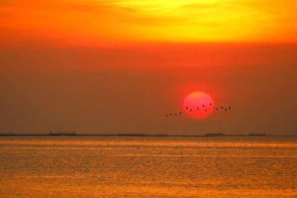 Sunset Back Evening Dark Orange Cloud Sky Ocean — Stock Photo, Image