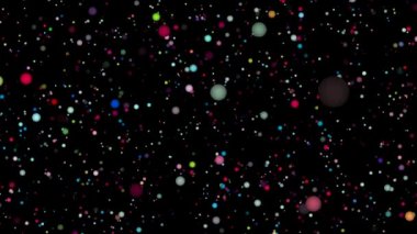 Bulanık ve bokeh gökkuşağı renkli ışık topları rastgele uçuş efekti