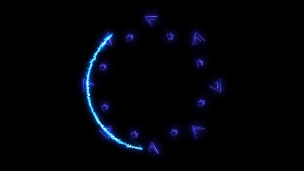 Absract magia caldo potere arancione e blu energia cerchio linea bagliore luce tutta rotazione passando triangelo e stella esagonale — Video Stock