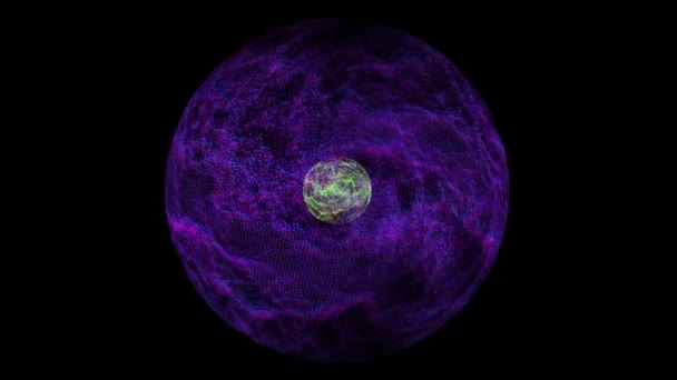 Núcleo Limón Verde Abstracto Tecnología Visualización Ondas Superficie Esfera Violeta — Vídeo de stock