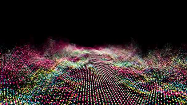 Futuristický abstraktní červený azurová žlutá vlnová koule kmitání, vizualizace vlna technologie digitální povrch — Stock video