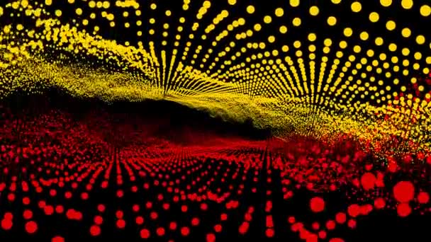 Φουτουριστικό αφηρημένο κόκκινο κίτρινο διάσταση κυματομορφή ταλάντωση μπάλα, οπτικοποίηση κύμα τεχνολογία ψηφιακή επιφάνεια — Αρχείο Βίντεο