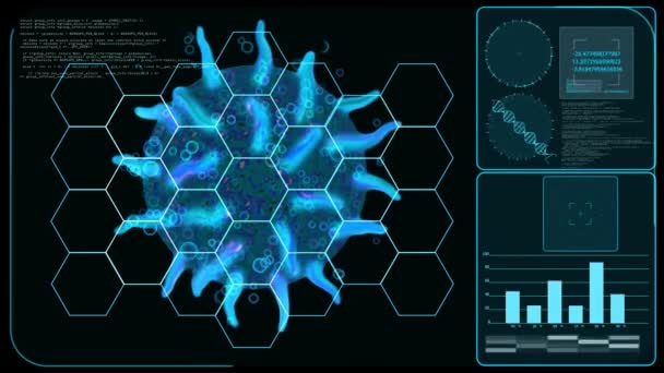 Futuristický výzkumný počítač digitálního monitoru analyzuje a zpracovává virus. Modifikací DNA pro boj s různými viry — Stock video