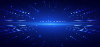 Koyu mavi arka planda parlayan fütürist çizgiler. Yüksek hız hareketi konsepti. Vektör illüstrasyonu