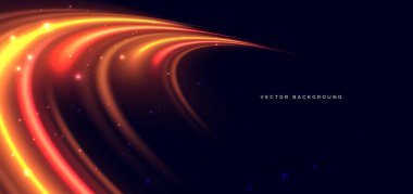 Koyu arkaplanda parıldayan turuncu ışık eğrisi. Arka plan yüksek hız hareketi konsepti, tasarım, broşür kullanın. Vektör illüstrasyonu
