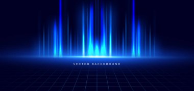 Koyu arkaplanda soyut açık mavi dikey. Teknoloji Hitech iletişim yenilik kavramını aydınlatıyor. Vektör illüstrasyonu