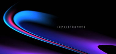 Siyah arkaplanda modern eğri mavi ve mor eğri dokusu. Vektör illüstrasyonu