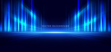 Koyu mavi arka planda soyut mavi çizgiler çapraz. Hızlı hareket konsepti. Vektör illüstrasyonu.