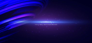 Soyut mavi geometrik eğri çizgiler teknolojisi koyu mavi arka plan üzerinde. Vektör illüstrasyonu