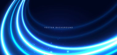 Koyu arkaplanda parlak parlak parlak neon ışınları. Hız hareketi gelecek. Vektör illüstrasyonu