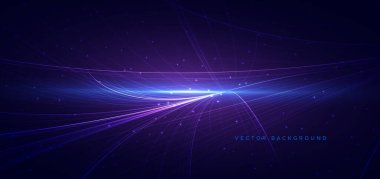 Soyut mavi geometrik eğri çizgiler teknolojisi koyu mavi arka plan üzerinde. Vektör illüstrasyonu