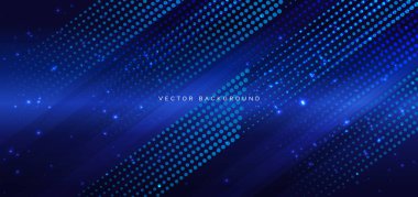 Koyu mavi arkaplanda soyut mavi nokta şekilli çapraz çizgiler. Modern arka plan konsepti. Vektör illüstrasyonu
