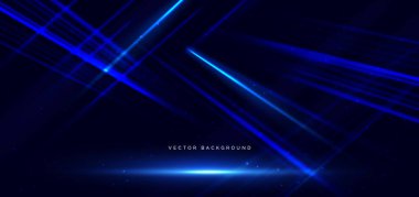 Koyu mavi arka planda fütüristik diyagonal parlak mavi lazer. Teknoloji yeniliği yüksek teknoloji veri iletişimi konsepti. Vektör illüstrasyonu