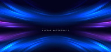 Hız hareketi yatay mavi kıvrımlı çizgiler üzerinde parıltılı mavi arkaplan. Hızlı yarış arabası mavi hareket konsepti. Vektör illüstrasyonu