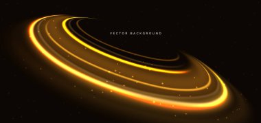 Gloden kıvrımlı parlak arka planda çakışma. Lüks küresel neon ışık ışını. Vektör illüstrasyonu