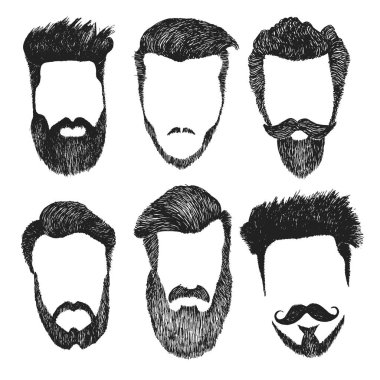 Hipster tarzı saç kesimi vektör seti, sakal, bıyık