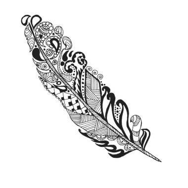 Zentangle stilize tüy. Dövme veya t-shirt için Kroki.