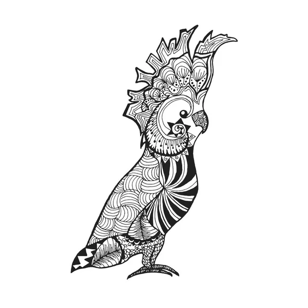 젠탱글 양식에 일치시키는 앵무새. 문신 이나 티셔츠에 대 한 스케치. — 스톡 벡터