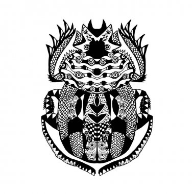 Dövme poster baskı t-shirt için Zentangle stilize scarab Sketch