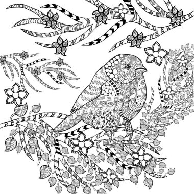 Çiçek bahçesinde Zentangle stilize tropikal kuş