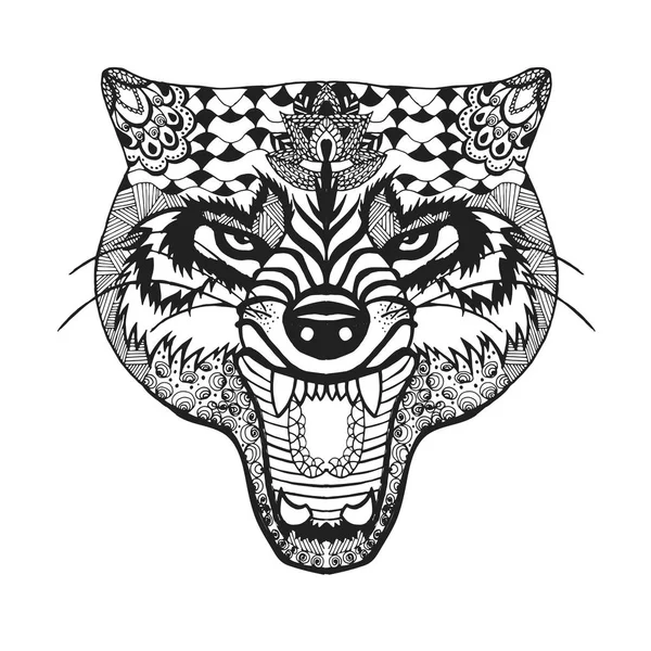 Zentangle stylizovaný Vlk. Náčrt tetování nebo trička. — Stockový vektor