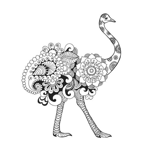 Oiseau d'autruche stylisé Zentangle — Image vectorielle