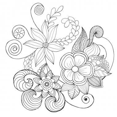 Fantezi çiçekler boyama sayfası.