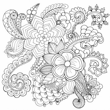 Fantezi çiçekler boyama sayfası.