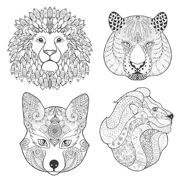 Set of animal heads.