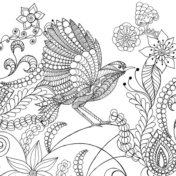 Oiseau en fleurs fantaisie . — Image vectorielle