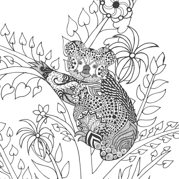 Koala en la página para colorear árbol . — Vector de stock