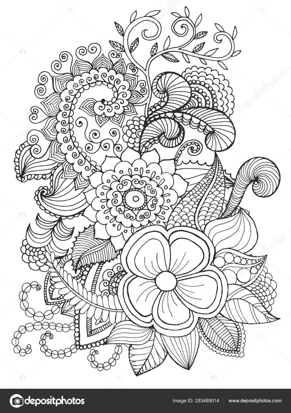 Colouring Page With Flowers Stock Illustration - Download Image