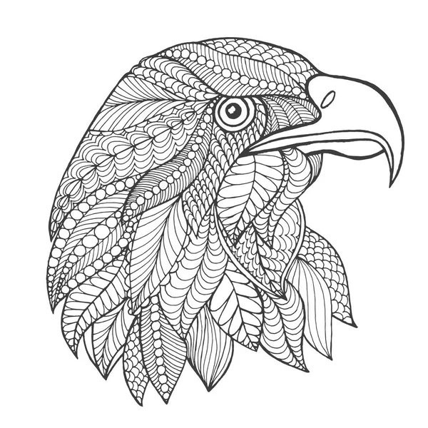 Tête d'aigle. Coloriage antistress adulte — Image vectorielle