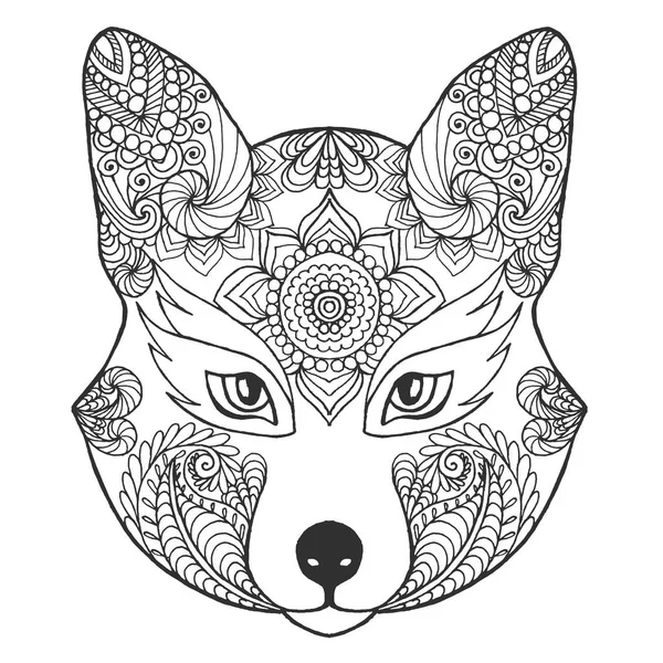 Tête de renard stylisée Zentangle — Image vectorielle