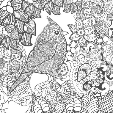 Fantezi çiçekler kuş