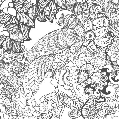 Fantezi çiçekler sevimli papağan.