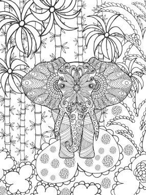 Zentangle fantezi bahçede fil stilize